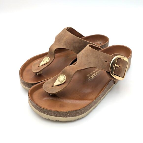 Birkenstock Gizeh Big Buckle Thong Sandals Unisex Leather Brown Size W7/M5 EU38 - Picture 1 of 9